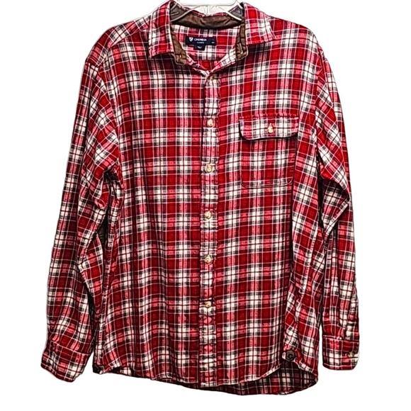 Cremieux Men's Red Plaid Long Sleeve Button Front Shirt w/Elbow Patches Size L - Picture 1 of 10